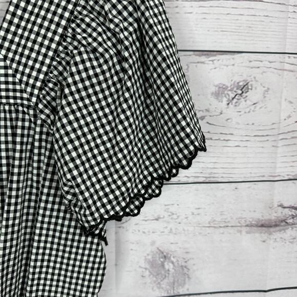 Rails Top Womens Large Black Gingham Scallop Square Neck Shirt Plaid - Picture 3 of 16